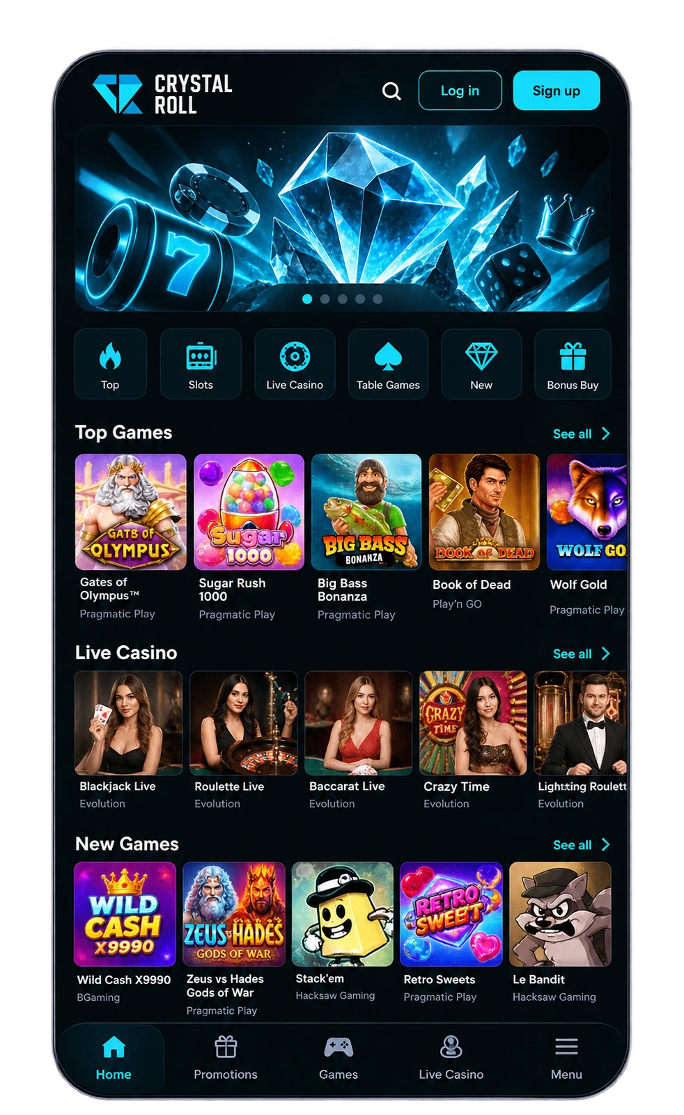 De CrystalRoll Casino app